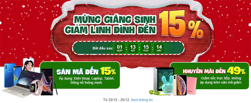Mừng giáng sinh, sale linh đình: Săn mã giảm đến 15%, giảm sốc trực tiếp đến 49% Mừng giáng sinh, sale linh đình: Săn mã giảm đến 15%, giảm sốc trực tiếp đến 49%
