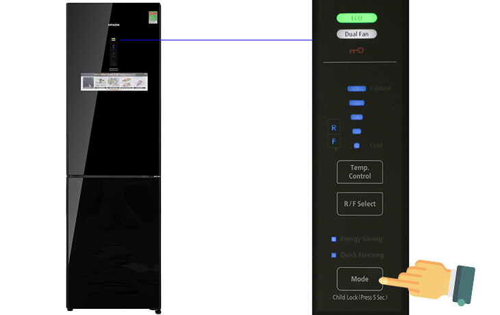 Cách sử dụng bảng điều khiển tủ lạnh Hitachi Inverter 330 lít BG410PGV6X > Bật/tắt chế độ tiết kiệm điện