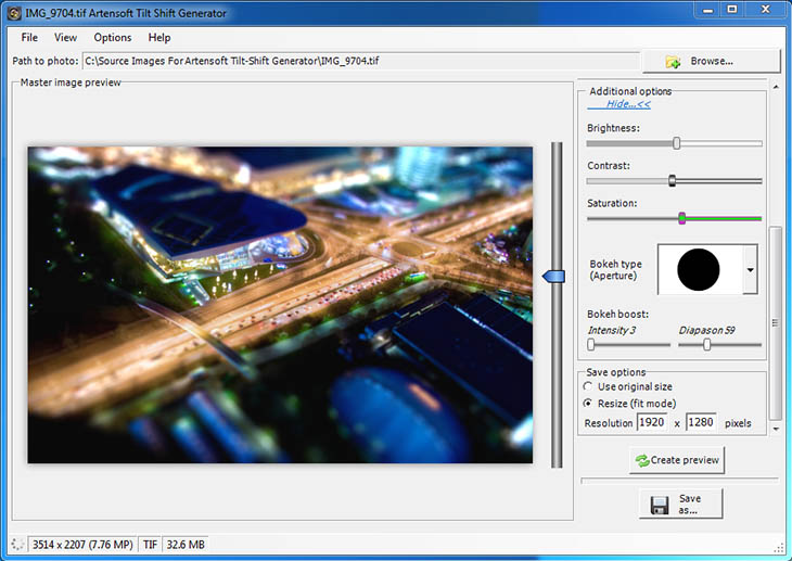 Artensoft Tilt Shift Generator