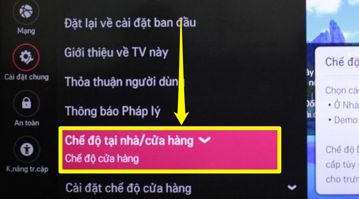 Chọn Chế độ tại nhà/cửa hàng