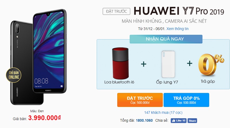 Đặt trước Huawei Y7 Pro