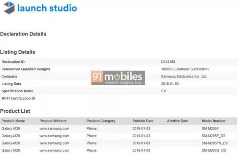 Galaxy M20 dùng chip Exynos 7904, đạt chứng nhận Bluetooth Galaxy M20 dùng chip Exynos 7904, đạt chứng nhận Bluetooth