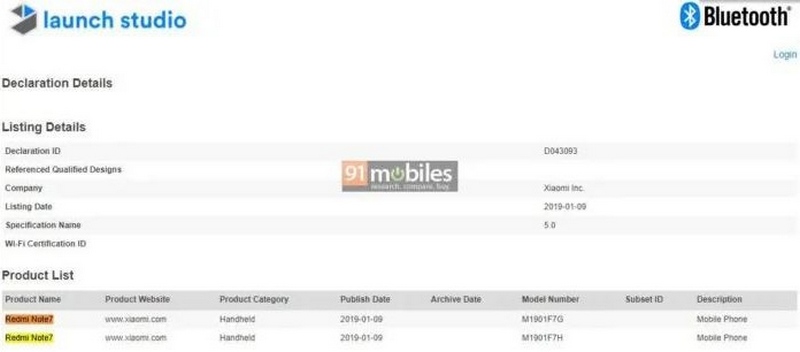 Xiaomi Redmi Note 7 đạt chứng nhận Bluetooth trước ngày ra mắt