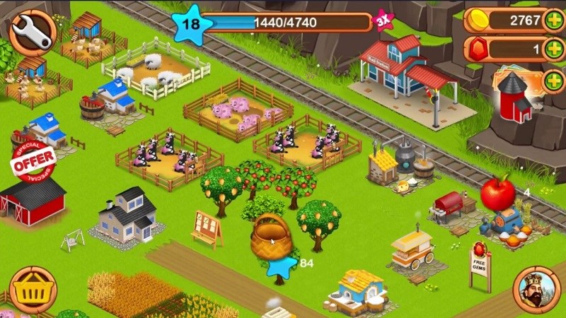 Game nông trại miễn phí trên Android được cập nhật liên tục với những tính năng mới đầy hứa hẹn. Bạn sẽ trải nghiệm cuộc sống nông thôn đầy thú vị và tận hưởng thành quả từ những đồng ruộng của mình. Hãy thỏa sức sáng tạo với những chăn nuôi, cây trồng, và kinh doanh để trở thành người giàu có nhất xứ sở nông trại!
