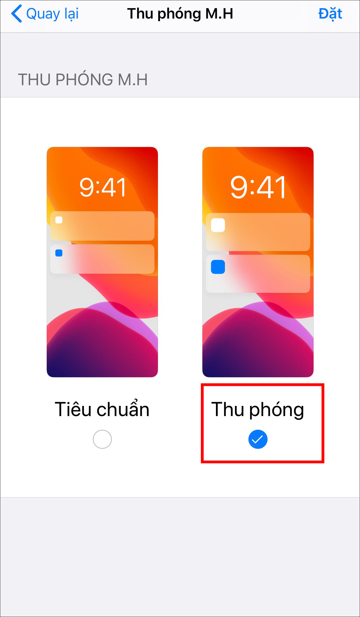 Chọn Thu phóng > Đặt.