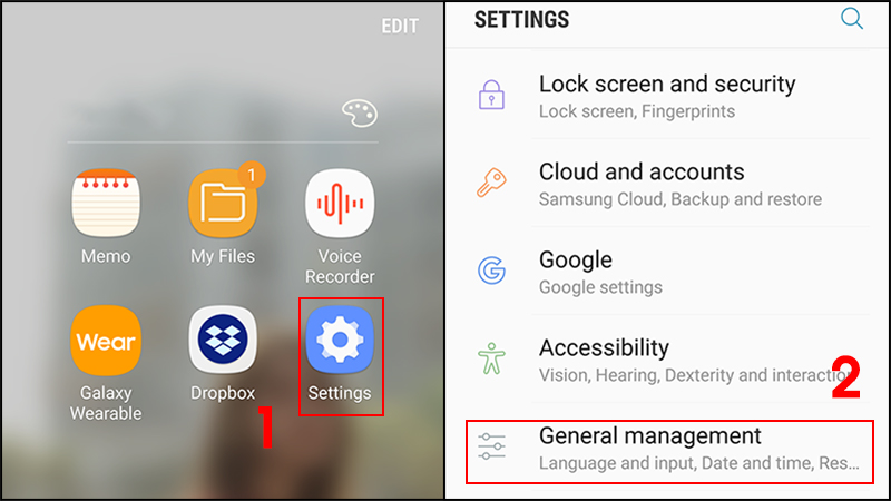 Vào Settings (Cài đặt) > Nhấn chọn General management (Quản lý chung).