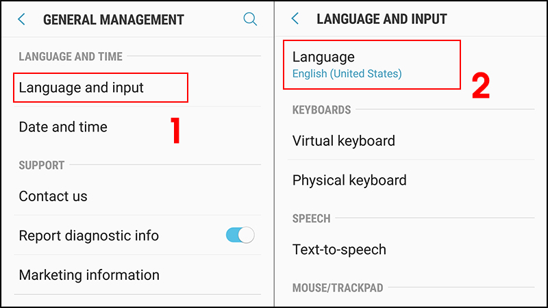 Chọn Language and input > Nhấn chọn vào Language.