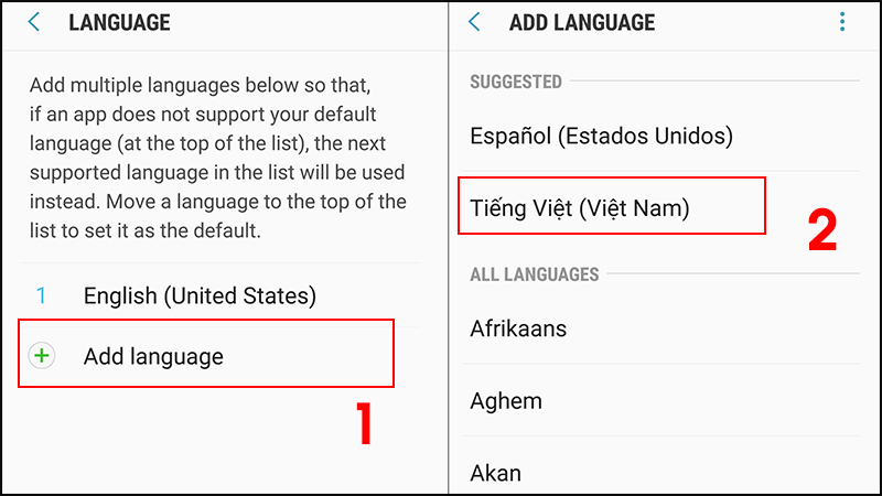 Chọn Add language > Tìm và chọn Tiếng Việt (Việt Nam).