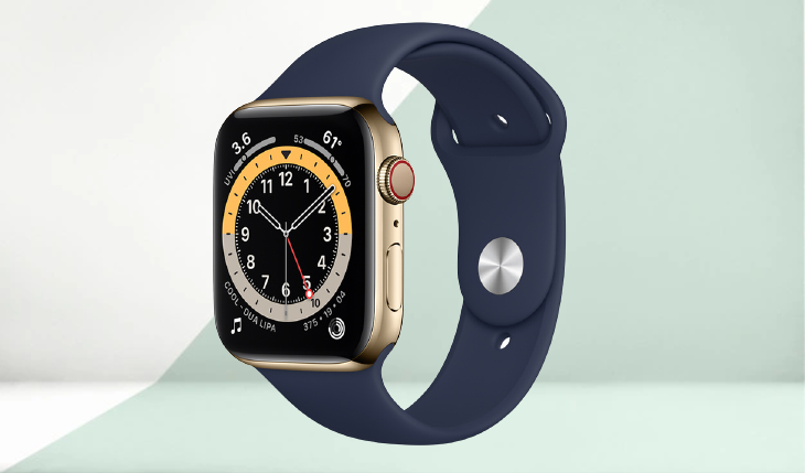 Apple Watch S6 LTE 44mm blue rubber band steel bezel