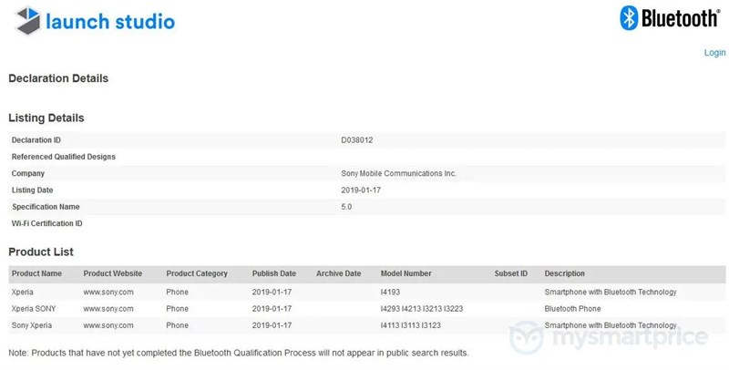 Sony Xperia XA3, XA3 Ultra và L3 đạt chứng nhận Bluetooth
