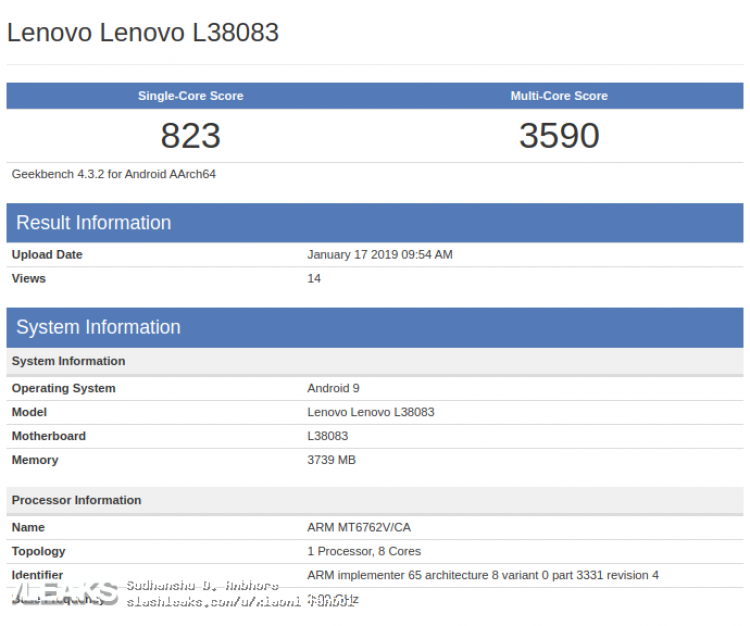Smartphone mới của Lenovo dùng chip Helio P22 xuất hiện trên Geekbench