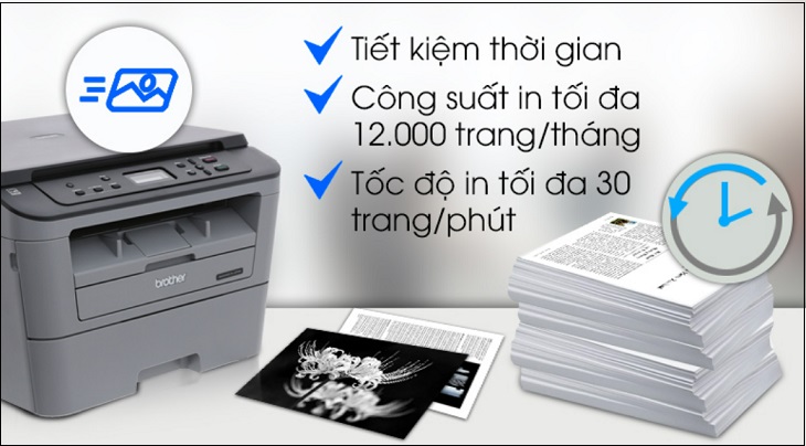 Máy in Brothet có thể đạt tốc độ in 30 trang/phút tiết kiệm thời gian in