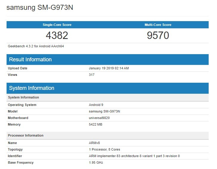 Galaxy S10 chip Exynos 9820 lộ điểm số sức mạnh trên Geekbench