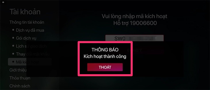 Kích hoạt thành công