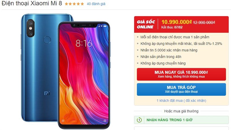 Xiaomi Mi 8 chip Snapdragon 845, RAM 6GB giảm giá sốc Xiaomi Mi 8 chip Snapdragon 845, RAM 6GB giảm giá sốc