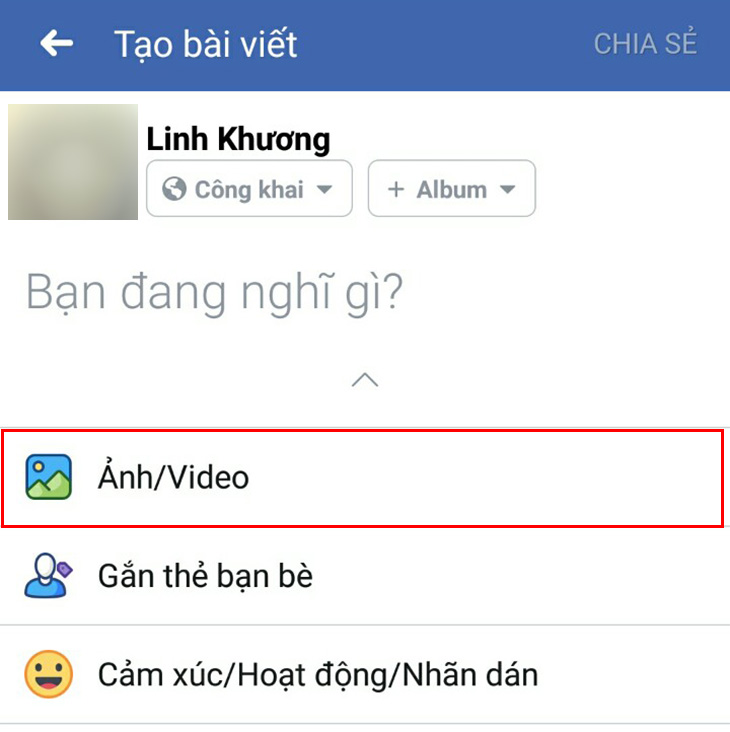 Cách đăng video lên Facebook trên Android, iOS và Laptop > Cách đăng video lên Facebook trên Android + Bước 2
