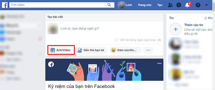 Cách đăng video lên Facebook trên Android, iOS và Laptop > Cách đăng video lên Facebook trên Laptop + Bước 1