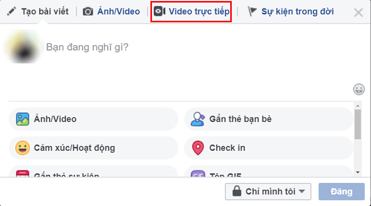 Livestream trên Facebook khi dùng máy tính + Bước 1