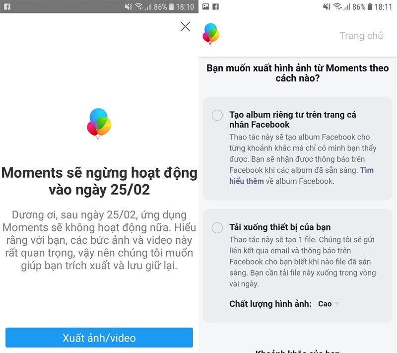 Ứng dụng Moments của Facebook sẽ ngừng hoạt động vào ngày 25/2