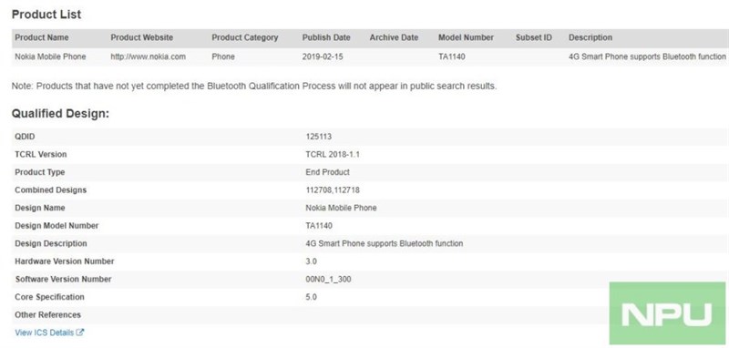 Nokia TA-1140 (Nokia 6.2?) đạt chứng nhận Bluetooth