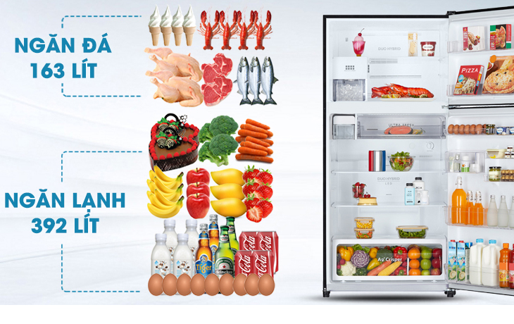 dung tích 555 lít Đánh giá tổng quan bộ đôi tủ lạnh mặt gương Toshiba Inverter 555 lít GR-AG58VA (X) > dung tích 555 lít