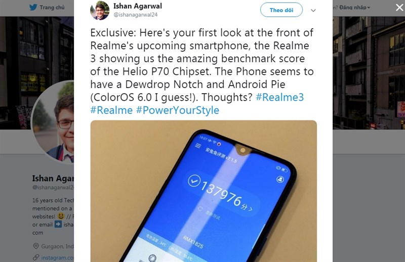 Realme 3 rò rỉ ảnh thực tế vô tình tiết lộ điểm hiệu năng AnTuTu