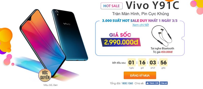 Vivo Y91C bán độc quyền với giá không tưởng