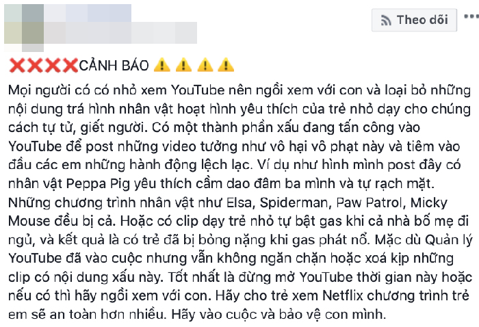 Cư dân mạng cảnh báo video độc hại cho trẻ em trên Youtube Cư dân mạng cảnh báo video độc hại cho trẻ em trên Youtube