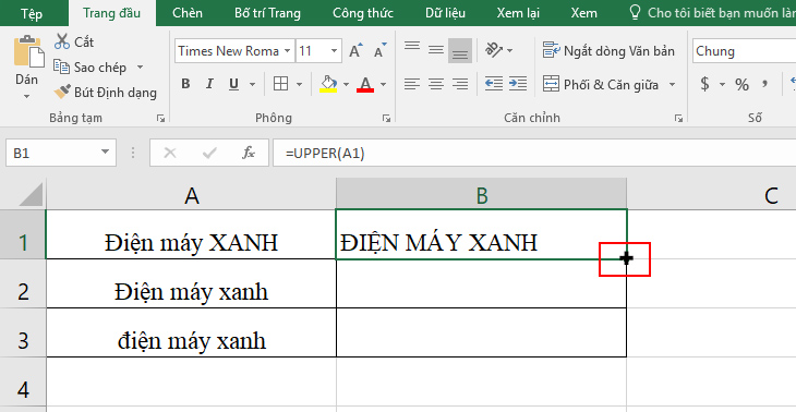 Cách chuyển chữ thường thành chữ hoa, chữ hoa thành chữ thường trong Excel + Bước 2