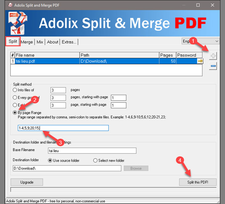 Cắt file PDF bằng phần mềm Adolix Split and Merge PDF + Bước 2