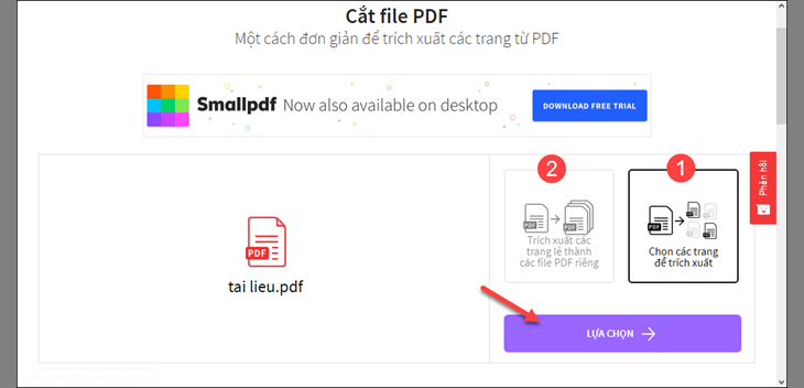 Cắt file PDF bằng công cụ trực tuyến SmallPDF + Bước 3