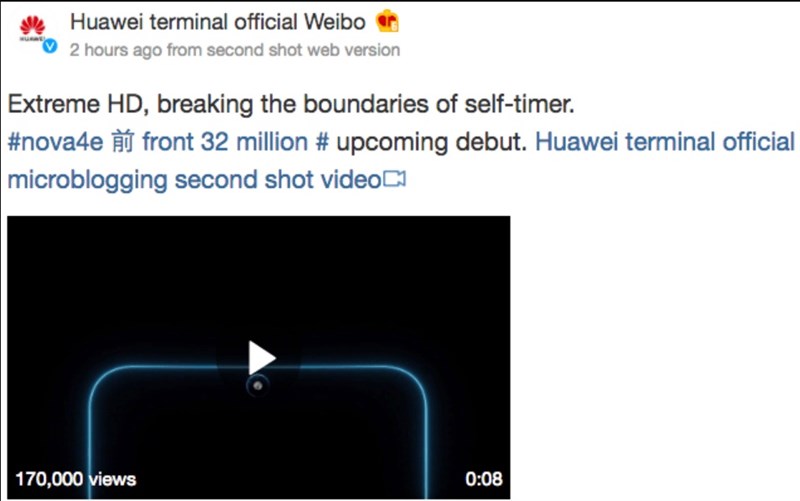 Huawei Nova 4e sở hữu camera selfie 32 MP