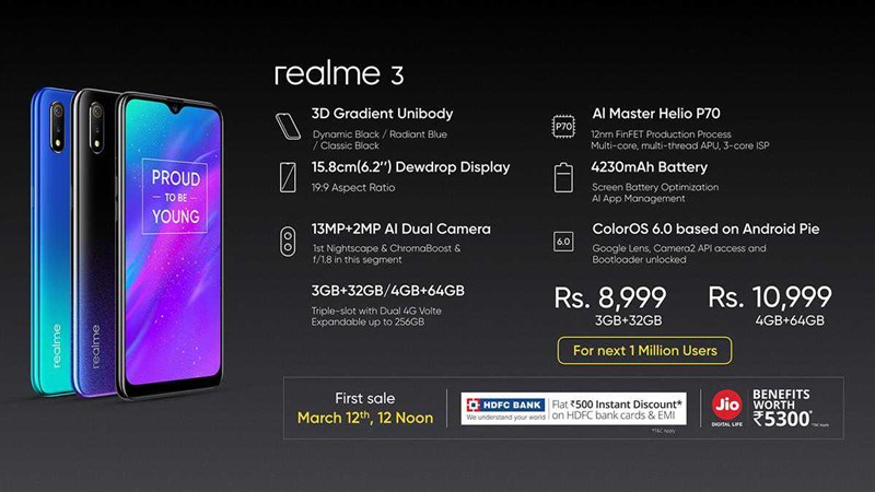 Realme 3 ra mắt: Chip Helio P70, pin 4.230 mAh, chạy Android Pie, giá chỉ 3 triệu