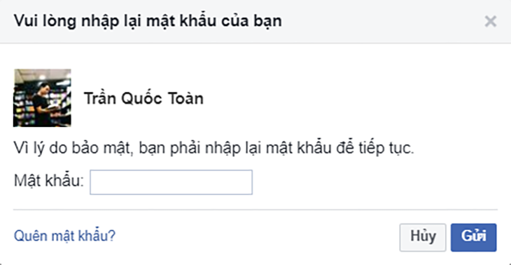 nhập mật khẩu Facebook