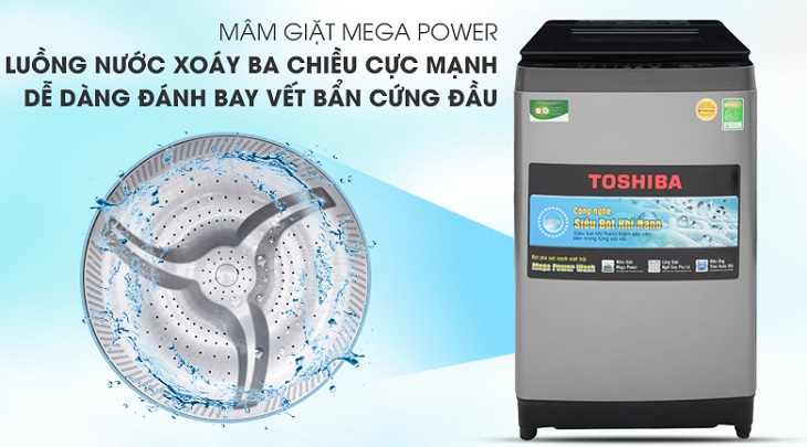 Mâm giặt Mega Power Wash Đánh giá tổng quan máy giặt Toshiba Inverter 9.5 Kg AW-UH1050GV DS > Mâm giặt Mega Power Wash