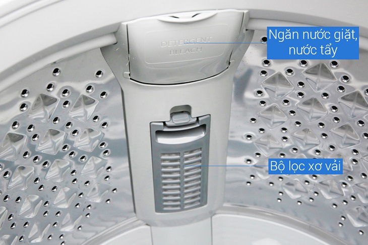 Ngăn nước tẩy, bộ lọc xơ vải Đánh giá tổng quan máy giặt Toshiba Inverter 9.5 Kg AW-UH1050GV DS > Ngăn nước tẩy, bộ lọc xơ vải