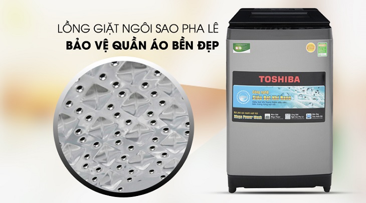 Lồng giặt ngôi sao pha lê Đánh giá tổng quan máy giặt Toshiba Inverter 9.5 Kg AW-UH1050GV DS > Lồng giặt ngôi sao pha lê