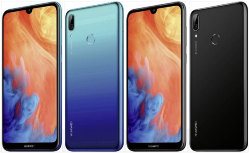Huawei Y7 (2019) màu xanh Aurora và đen Midnight