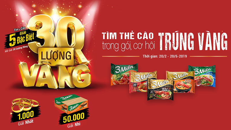 Mua mì 3 Miền – Tìm thẻ cào trúng 30 lượng vàng