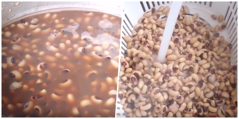 Cho đậu trắng và nước vào nồi nấu chín sau đó đổ ra rổ rửa lại với nước lạnh. Cho đậu trắng và nước vào nồi nấu chín sau đó đổ ra rổ rửa lại với nước lạnh.