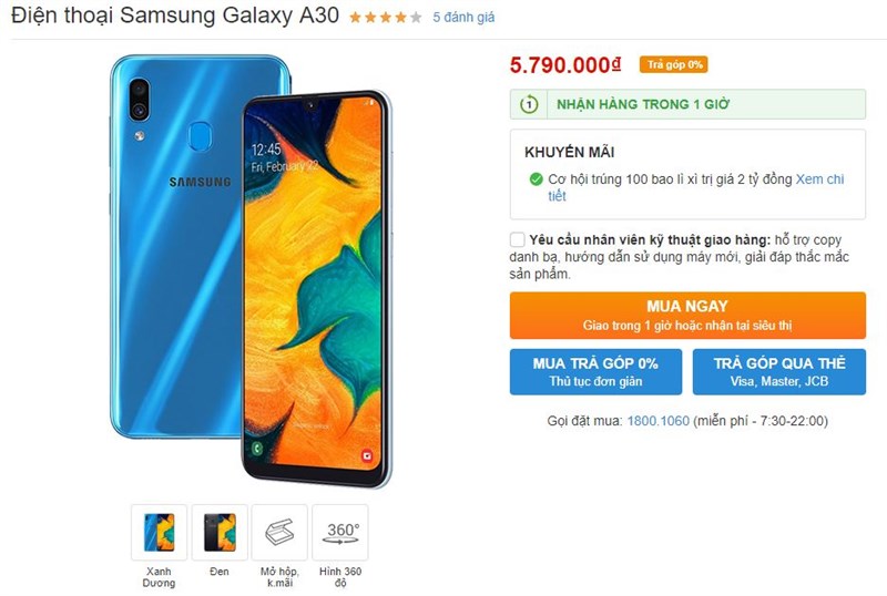 Galaxy A30 lên kệ Thế Giới Di Động: Màn hình 6.4 inch, pin 4.000 mAh, camera kép 16MP