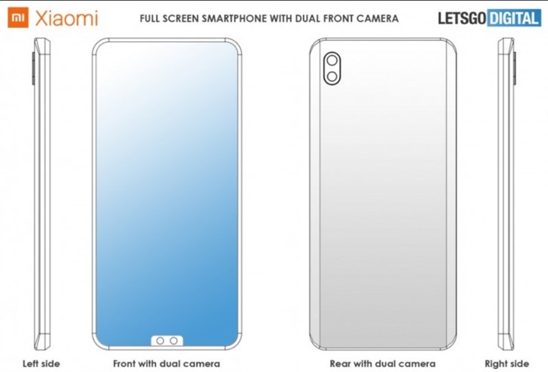 Bằng sáng chế smartphone Xiaomi có camera selfie kép ở notch viền dưới