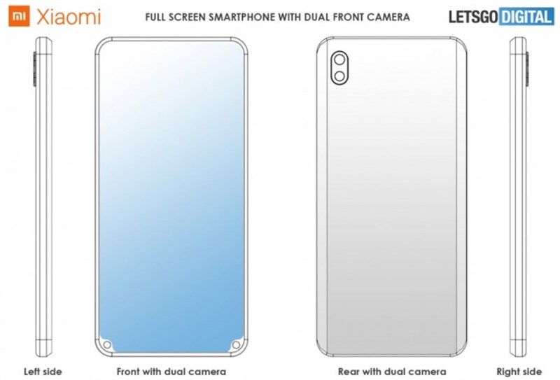 Bằng sáng chế smartphone Xiaomi có camera selfie kép ở hai góc dưới màn hình