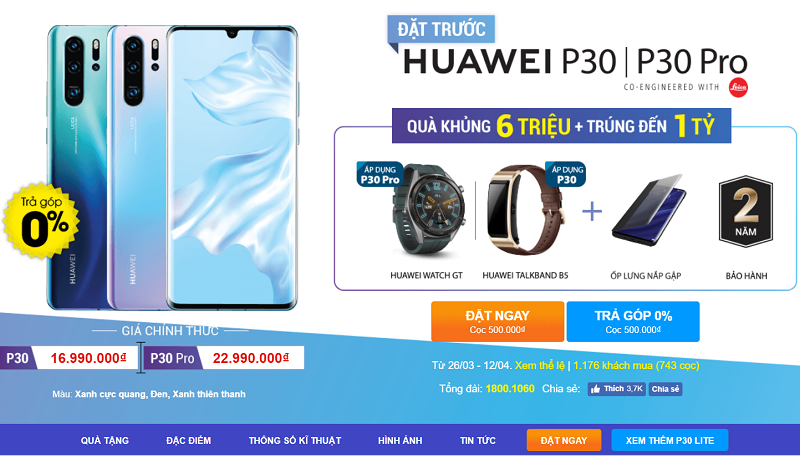 Ngày cuối đặt trước P30 