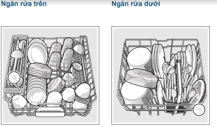 Phân loại, sắp xếp chén dĩa đúng giỏ đựng