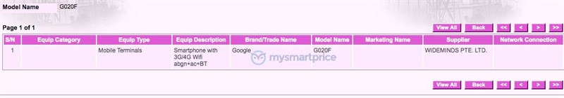 G020F được IMDA chứng nhận