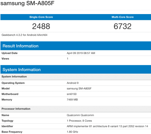 Galaxy A80 dùng chip Snapdragon 675, RAM 8GB lộ điểm sức mạnh trên Geekbench