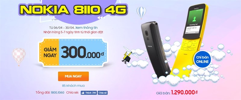 Nokia 8110 4G “quả chuối” đang được giảm giá hấp dẫn