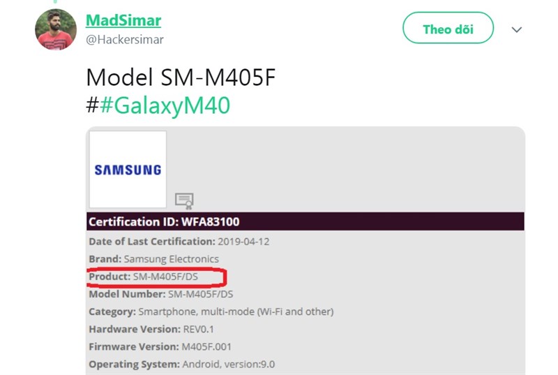 Tài khoản @Hackersimar trên Twitter cho biết Galaxy M40 đã được cơ quan Wi-Fi Alliance chứng nhận Tài khoản @Hackersimar trên Twitter cho biết Galaxy M40 đã được cơ quan Wi-Fi Alliance chứng nhận