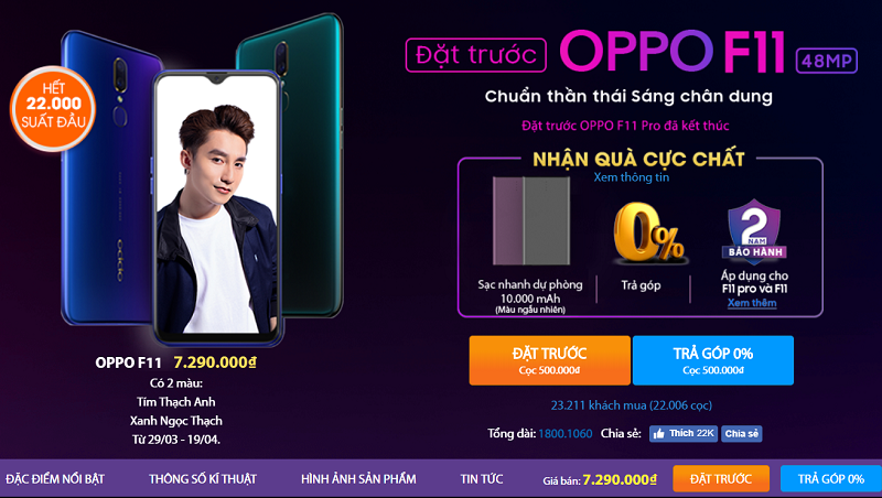 OPPO F11 tặng sạc dự phòng